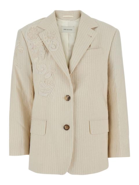 Dries Van Noten Dries Van Noten Women 'Birdy' Beige Jackets With Applied Embroidery And Striped Motif In Fabric Wome