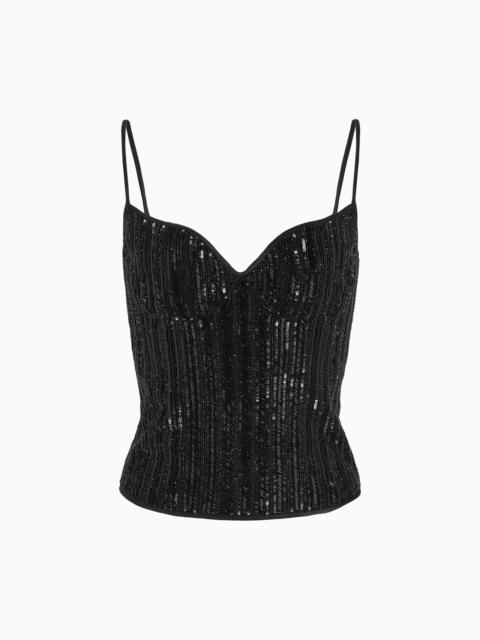GIORGIO ARMANI BUSTIER TOP WITH PINSTRIPE EMBROIDERY