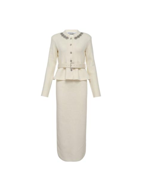self-portrait Cream Wool Peplum Knit Midi Dress
