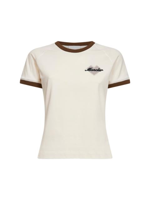 Moncler Moncler Women Light Beige Stretch Jersey Logo And Heart T-Shirt