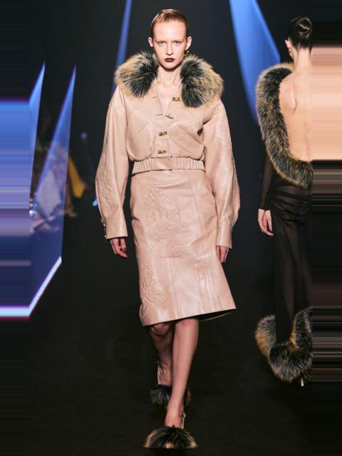 GEORGES HOBEIKA Fur Collar Bomber Jacket nude