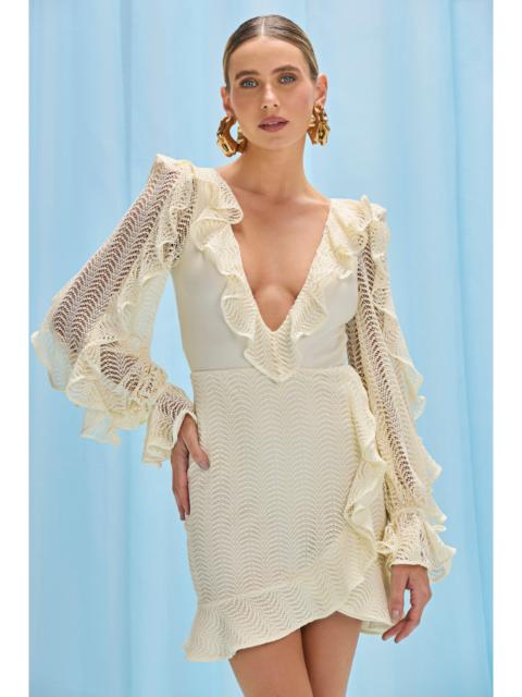 PatBO WAVE MESH LONG SLEEVE MINI DRESS