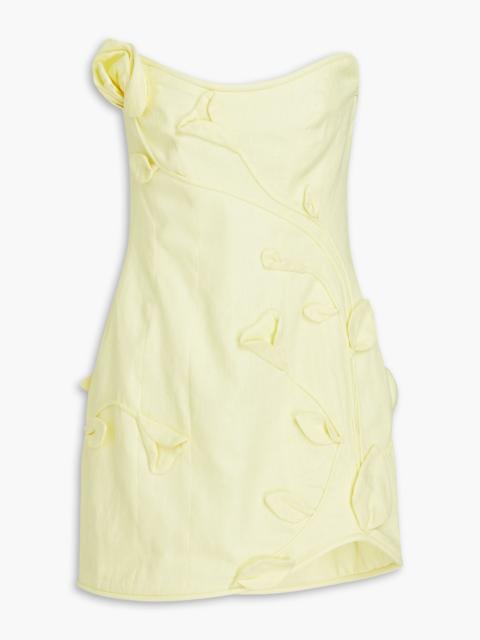 Zimmermann Strapless floral-appliquéd linen mini dress