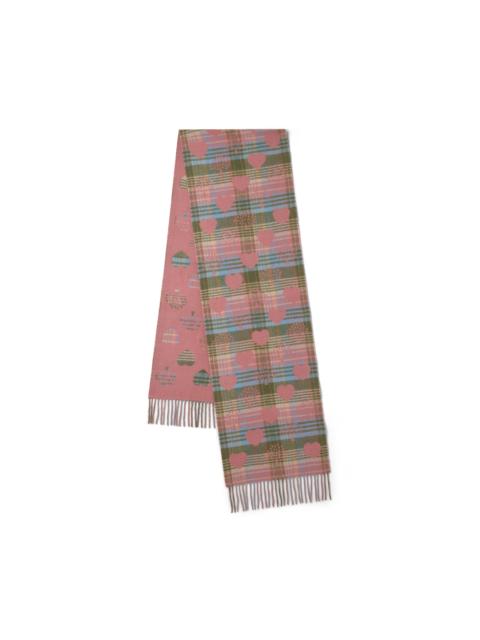 Mulberry Mulberry Heritage Check & Heart Scarf in Moss-Pink Scrumpy at Nordstrom