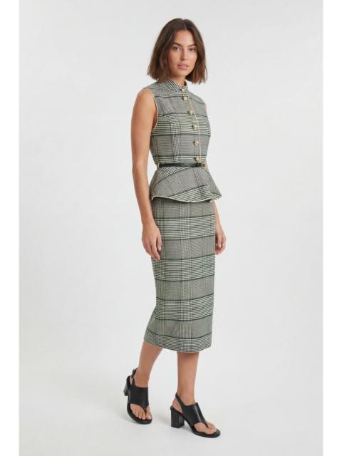 KAREN MILLEN Tailored Check Peplum Belted Midi Dress