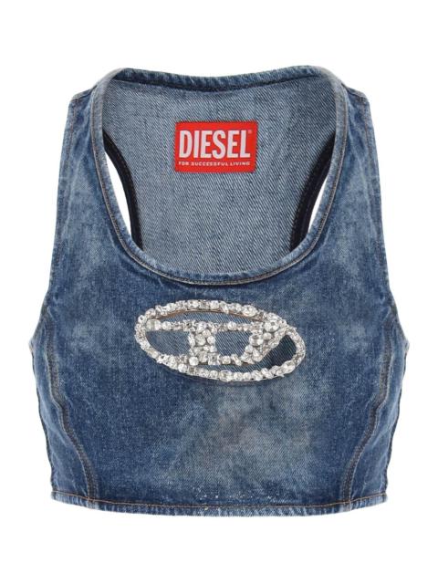 Diesel Denim Crop Top With Jewel Buckle