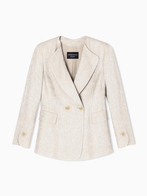 EMPORIO ARMANI ICON DOUBLE-BREASTED JACKET IN ARMURE JACQUARD