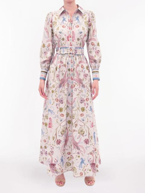 Marchesa COTTON POPLIN COLLARED MAXI DRESS