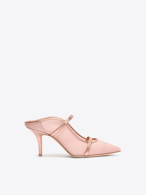 MALONE SOULIERS Maureen 70 Pink Shimmer Organza Heeled Mules