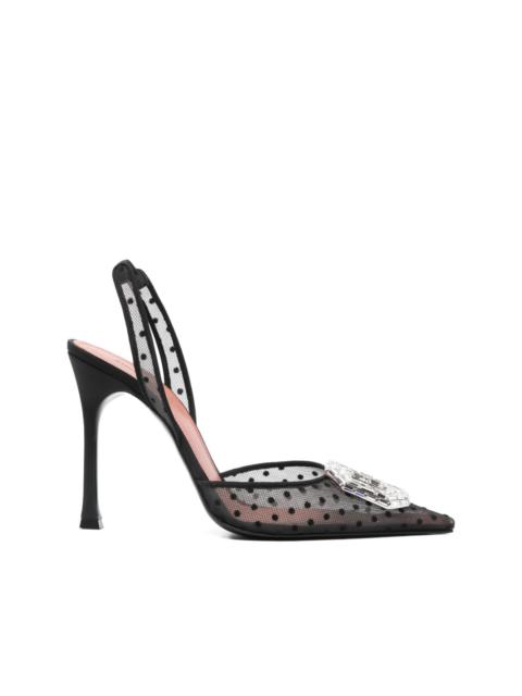Amina Muaddi 110mm Camelia lace polka-dot sling pumps