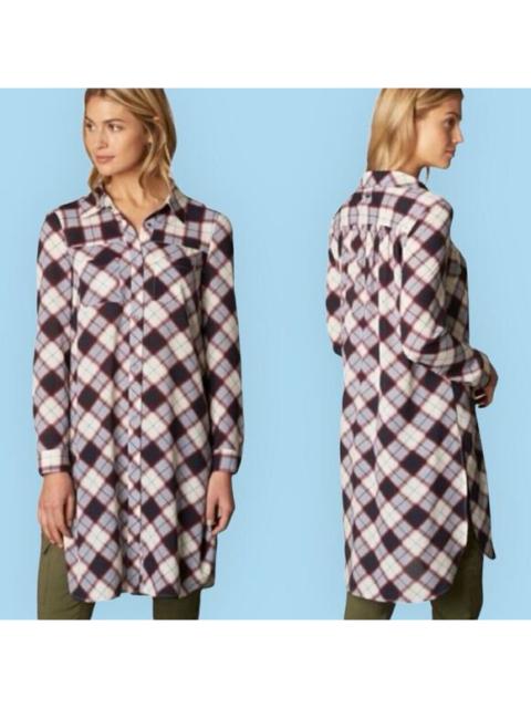 Other Designers Prana Women’s Blue White Buffalo Plaid Tunic Dress Flint Maxi Shirt Small 2 4