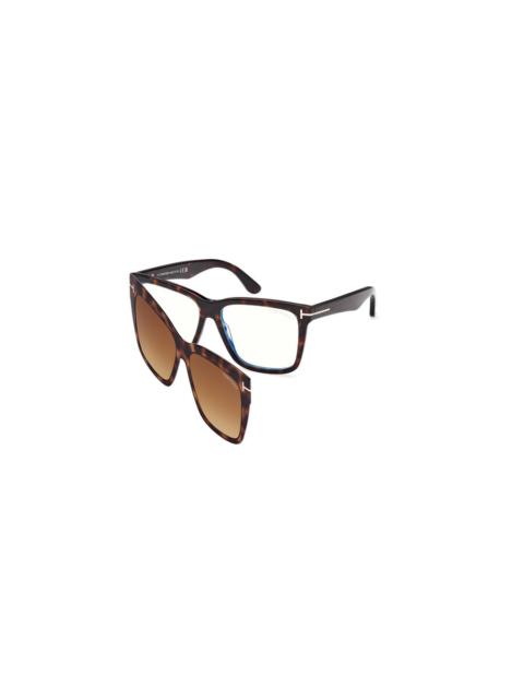 TOM FORD Tom Ford Blue Light Block with Gradient Brown Clip On Square Men's Eyeglasses FT6069-B 052 54