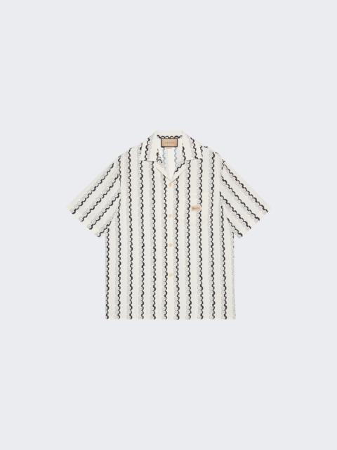 GUCCI Horsebit Chain Print Viscose Shirt Ivory And Black