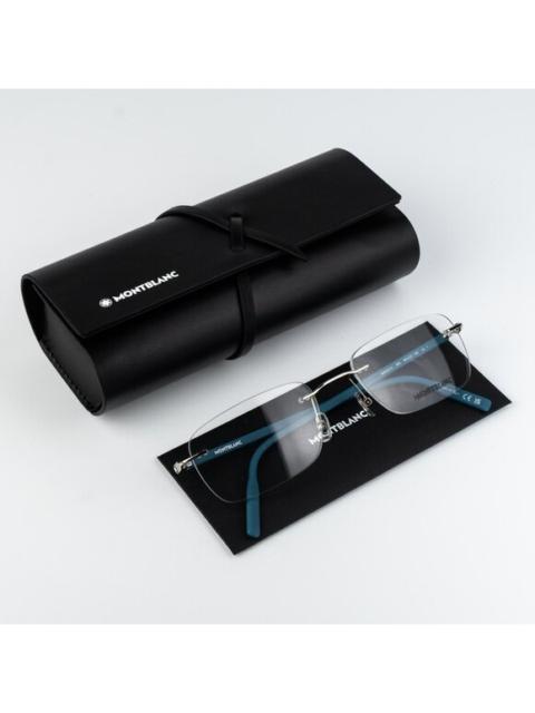 Montblanc Montblanc Men Eyeglasses Silver Blue Rectangle Rimless MB0221O 009 NEW AUTHENTIC