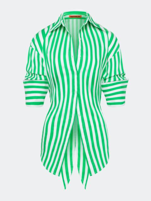 SIMONMILLER Loch Poplin Button Up In Grass Green/Macadamia