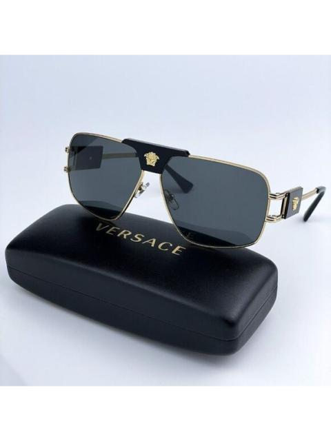 VERSACE NEW Versace VE2251 100287 Gold Dark Grey Metal Pilot Men Sunglasses