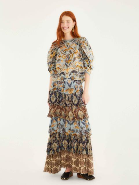 FARM RIO Mixed Scarves Ruffled Maxi Skirt