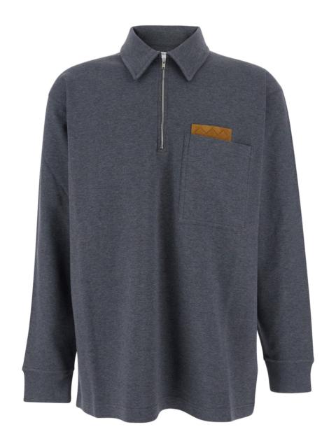 Bottega Veneta Bottega Veneta Men Grey Polo Shirt With Long Sleeves And Front Patch Pocket In Cotton Man