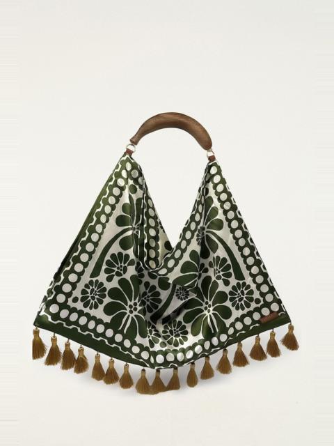 FARM RIO Green Jacquard Tassels Tote Bag