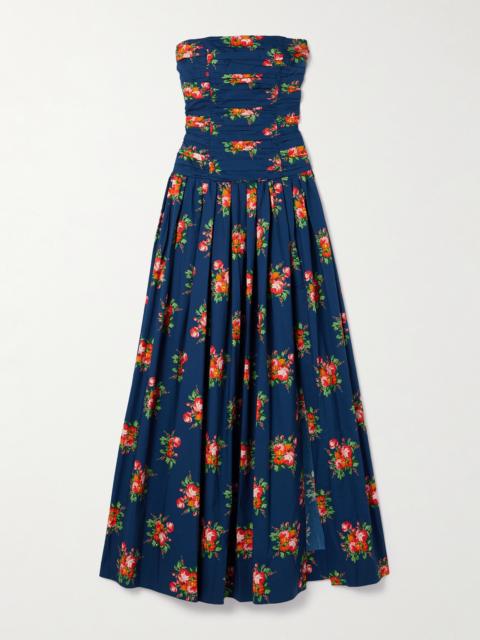 Cara Cara Montreal Strapless Pleated Floral-print Cotton-poplin Maxi Dress