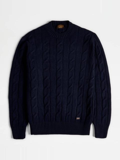 Tod's CASHMERE BLEND ROUND-NECK PULLOVER - BLUE
