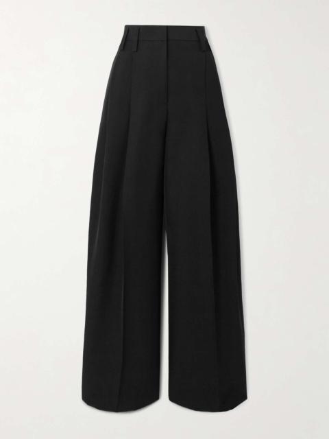 Pleated woven wide-leg pants Black