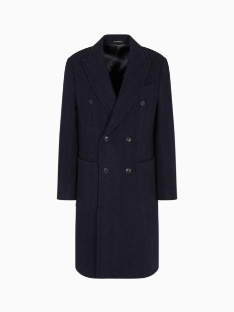 EMPORIO ARMANI DOUBLE-BREASTED CHEVRON MÉLANGE WOOL COAT