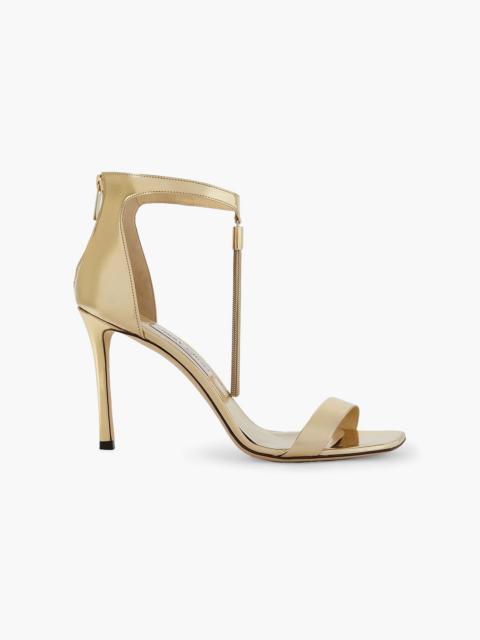 JIMMY CHOO Vinca 95 fringed mirrored-leather sandals