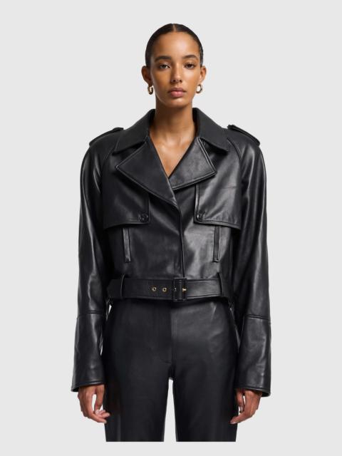 7 For All Mankind Italian Leather Cropped Moto Jacket in Black