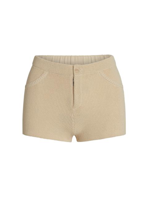 AYA MUSE Lysi Ribbed Stretch-Cotton Shorts tan