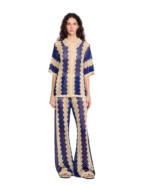 SANDRO Two-tone knit cardigan in Blue /Ecru at Nordstrom