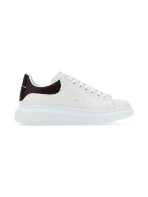 White Leather Sneakers With Burgundy Leather Heel
