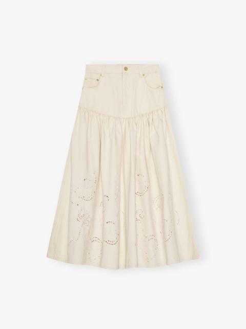 GANNI Broderie Anglaise Denim Long Skirt