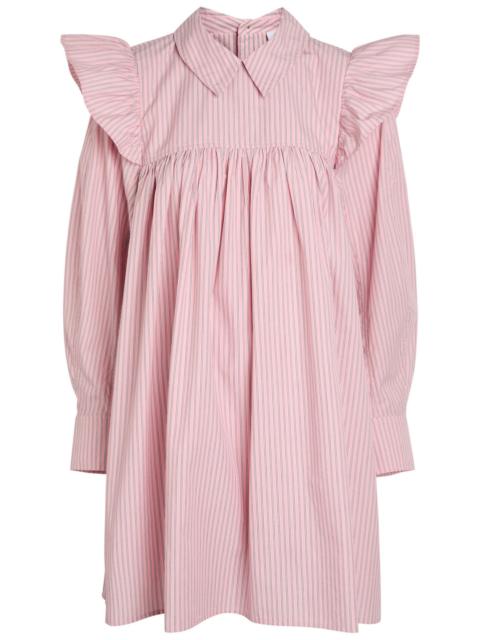 GANNI Ganni Striped Frilled Cotton-poplin Mini Shirt Dress