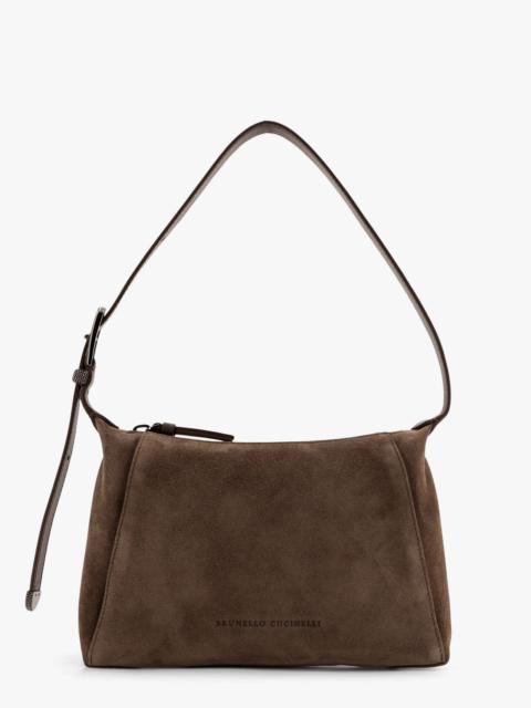 Suede and leather shoulder bag with monili detail