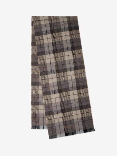 CORNELIANI Taupe pure wool scarf with maxi checks