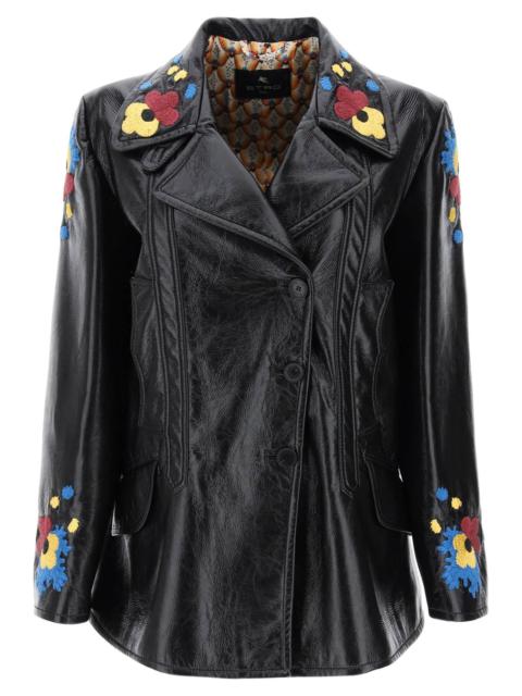 Etro Jacket In Patent Faux Leather With Floral Embroideries