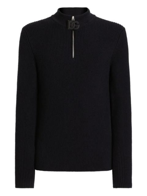 Dolce & Gabbana Zip Long Sleeve Mock-Neck Sweater