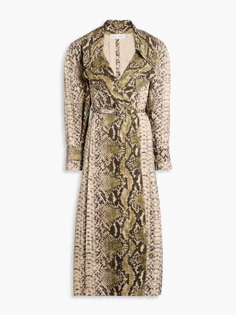 Oscar de la Renta Double-breasted snake-print cotton-twill trench coat