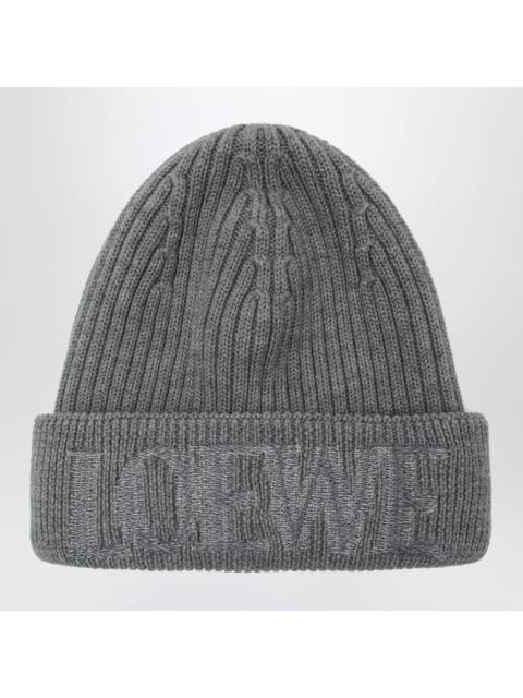Loewe Loewe Grey Wool Beanie With Logo Embroidery Men