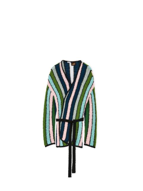 Loewe X Paula's Ibiza Stripe Belted Cardigan Green Blue And Pink