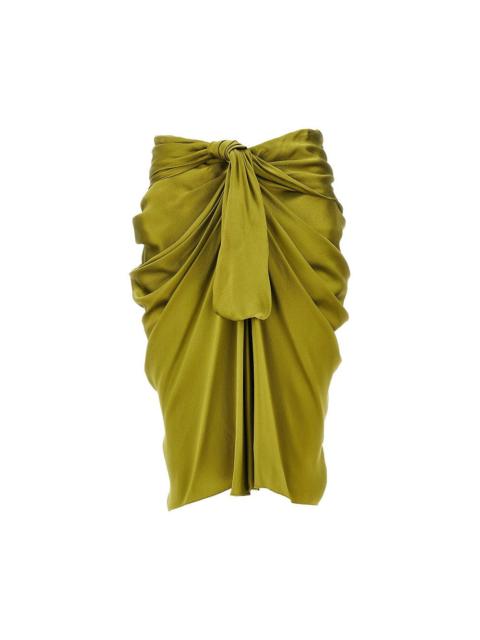 Chloé Chloe Draped Silk Midi Skirt Green