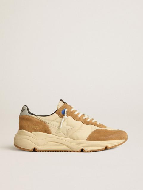 Golden Goose Running Sole in ivory nylon and tobacco suede with ivory leather star