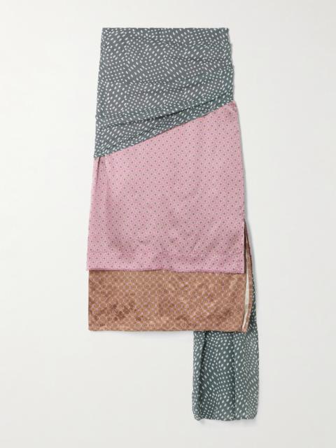 Dries Van Noten Gathered Draped Layered Printed Satin Midi Skirt