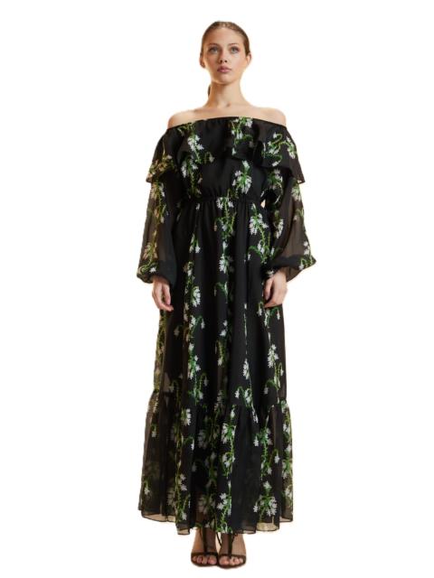 CYNTHIA ROWLEY Cynthia Rowley Off Shoulder Silk Maxi Dress in Black Vine Floral at Nordstrom
