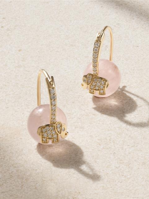 SYDNEY EVAN Elephant 14-karat Gold, Rose Quartz And Diamond Earring