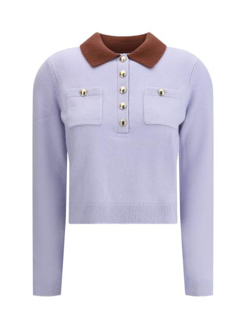 Self-Portrait Women Blue Contrast Collar Knit Top
