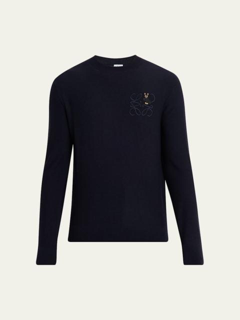 Loewe Men's Futurist Cat Anagram Wool Crewneck Sweater