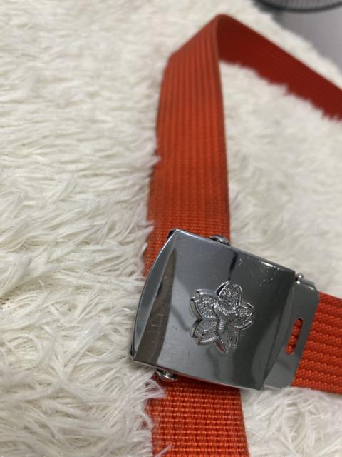 Vintage Japan Military Web Belt with Cherry Blossom Buckle - Orange Fabric Strap