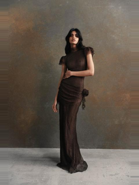 De La Vali SILENTIUM MAXI DRESS IN CHOCOLATE BROWN LACE
